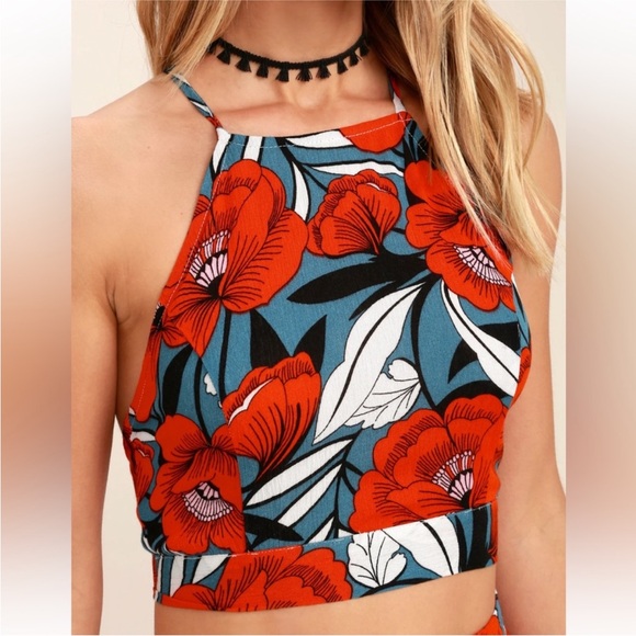 Lulus Back To Your Roots Floral Halter crop top & Maxi Skirt Set SMALL - Picture 3 of 6